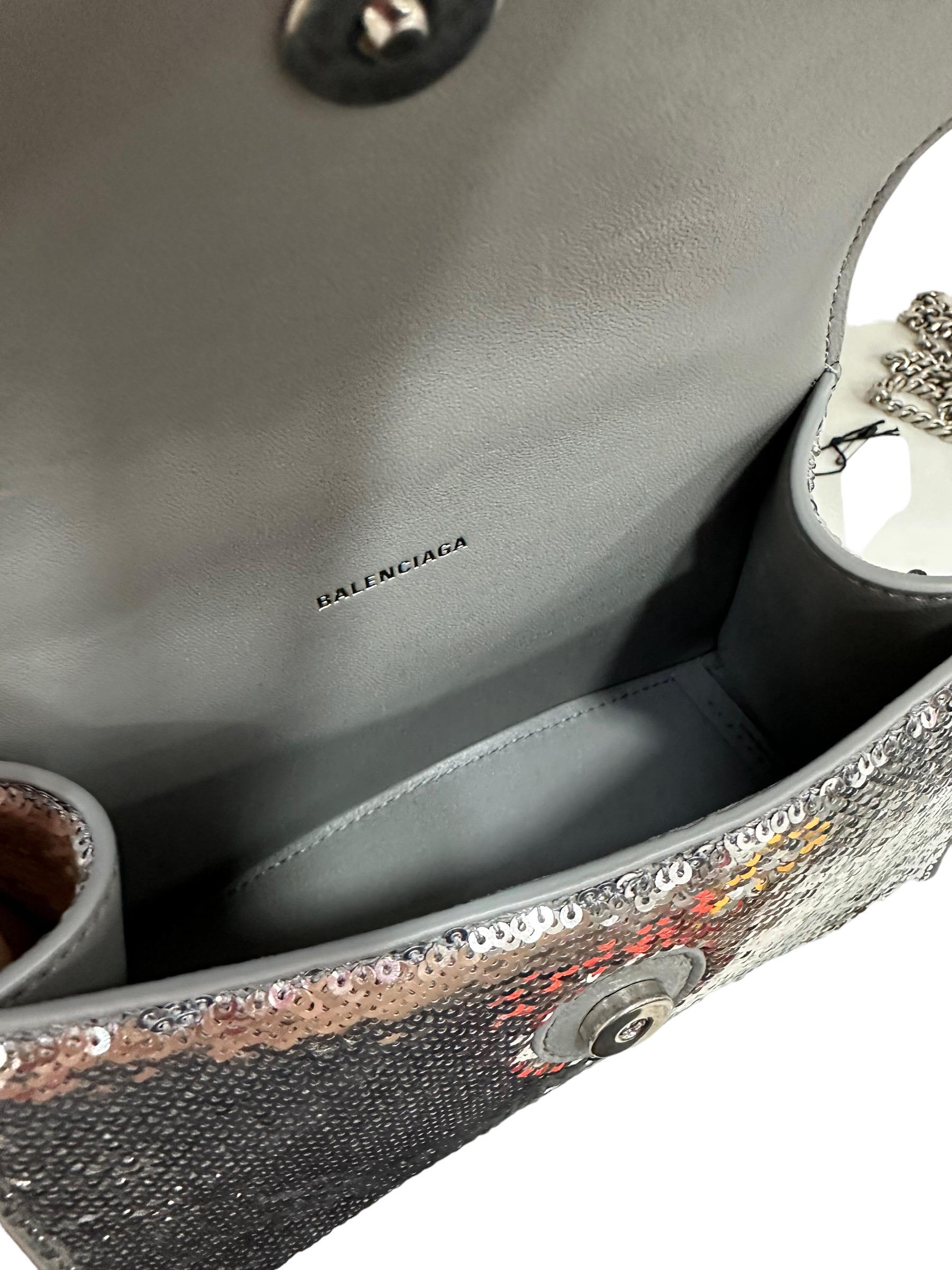 Balenciaga Hourglass Silver Sequins Leather Top Handle Bag 12