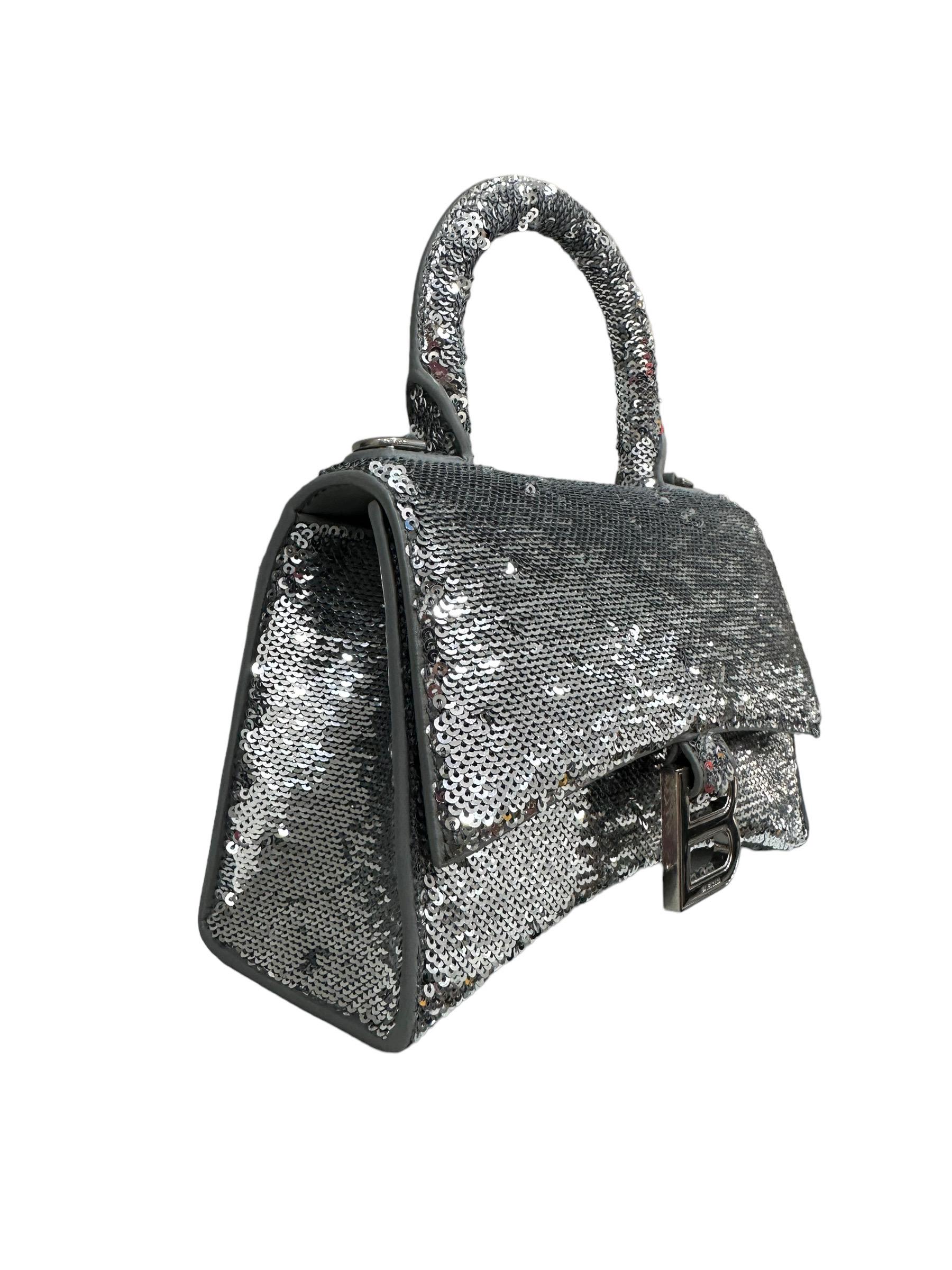 Balenciaga Hourglass Silver Sequins Leather Top Handle Bag 1