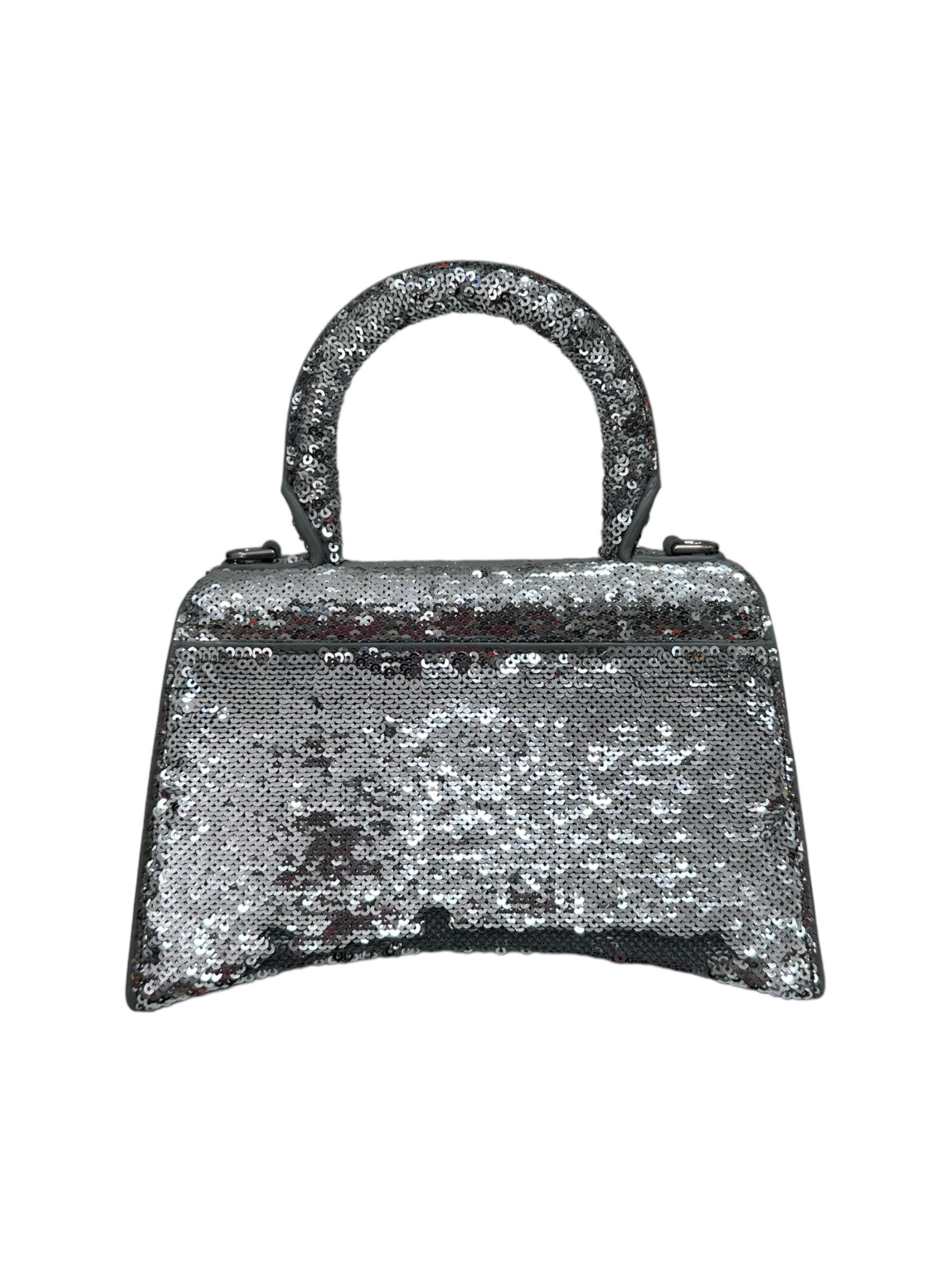 Balenciaga Hourglass Silver Sequins Leather Top Handle Bag 3