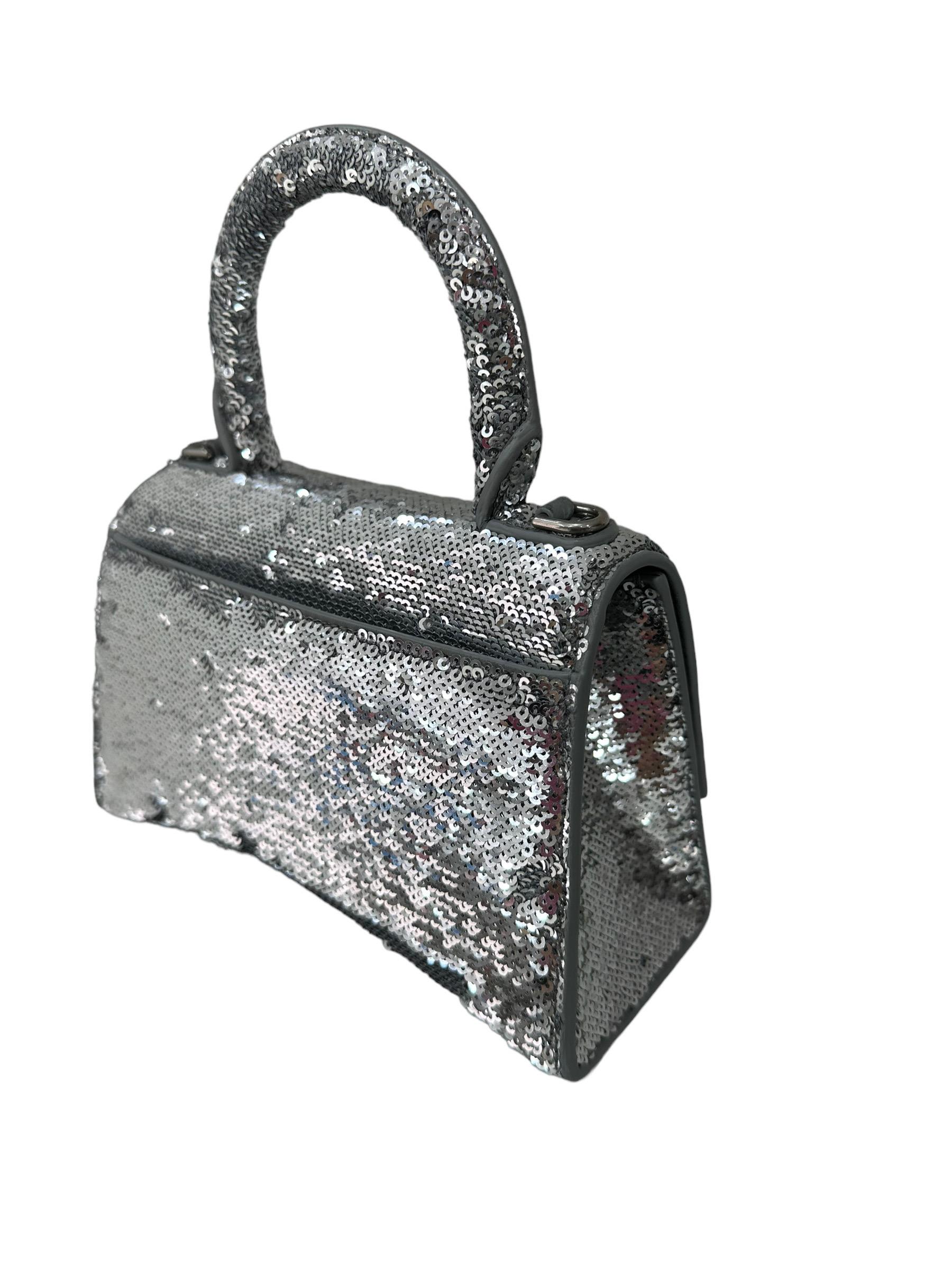 Balenciaga Hourglass Silver Sequins Leather Top Handle Bag 5