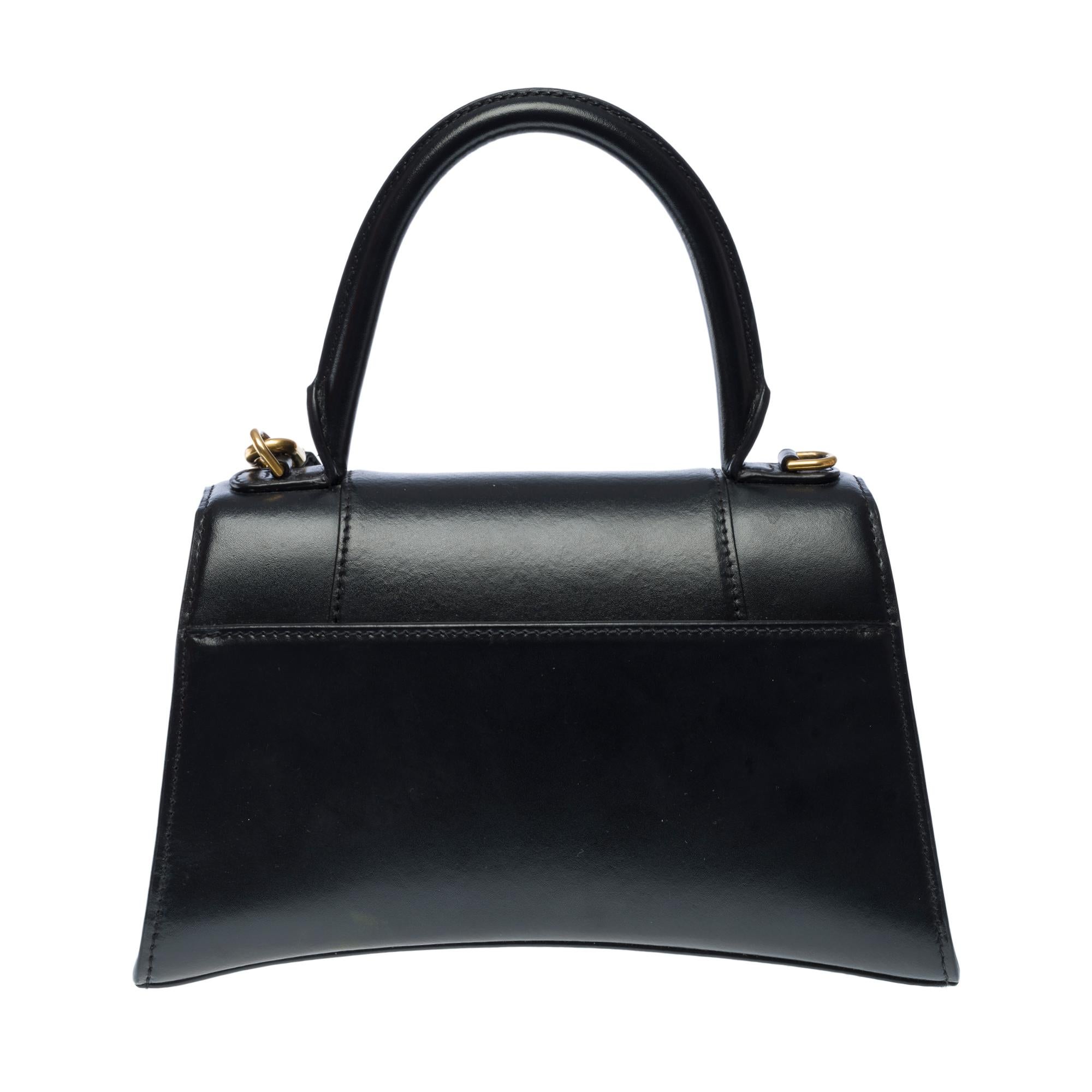 Black Balenciaga Hourglass small box handbag strap in black box calf leather, GHW