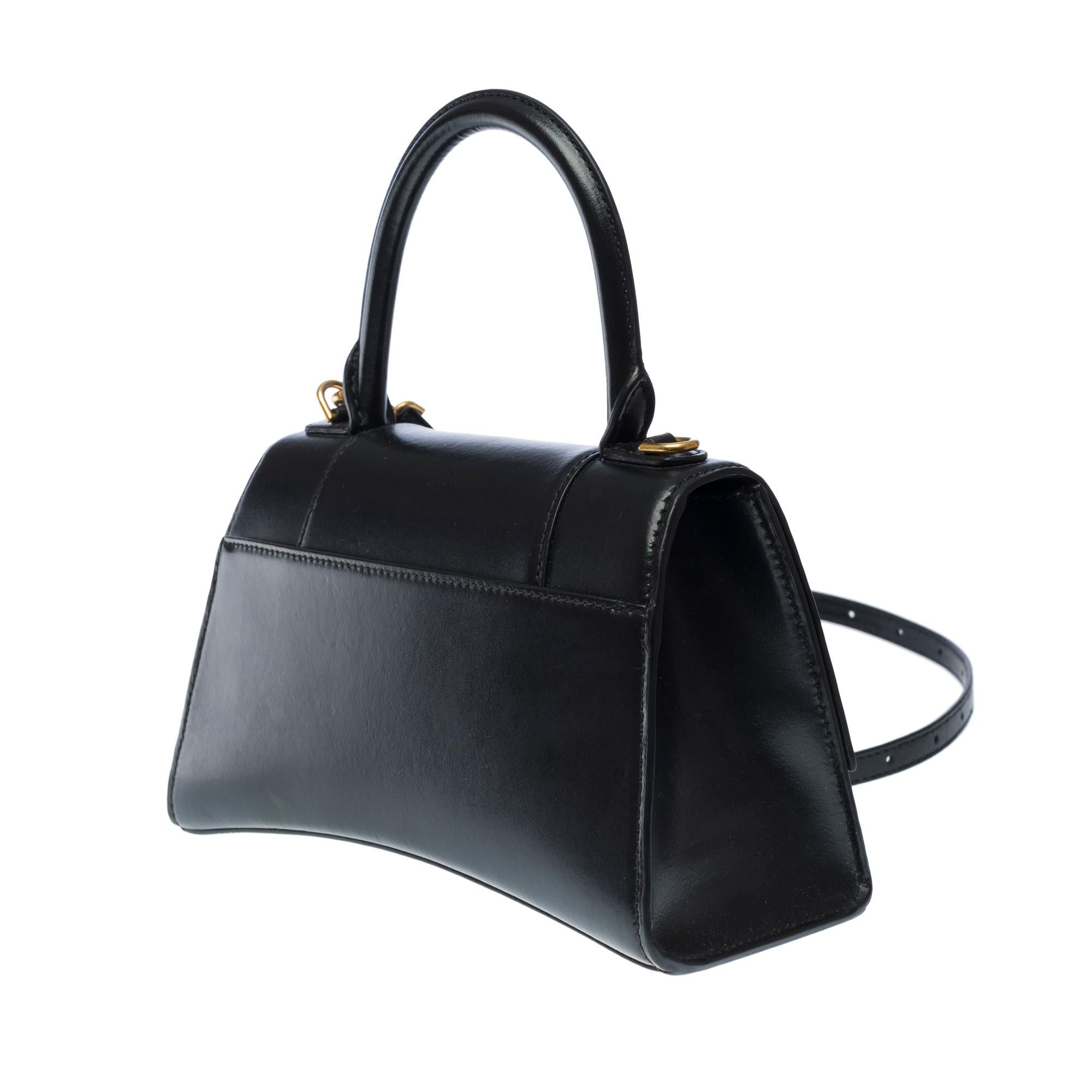 Women's or Men's Balenciaga Hourglass small box handbag strap in black box calf leather, GHW