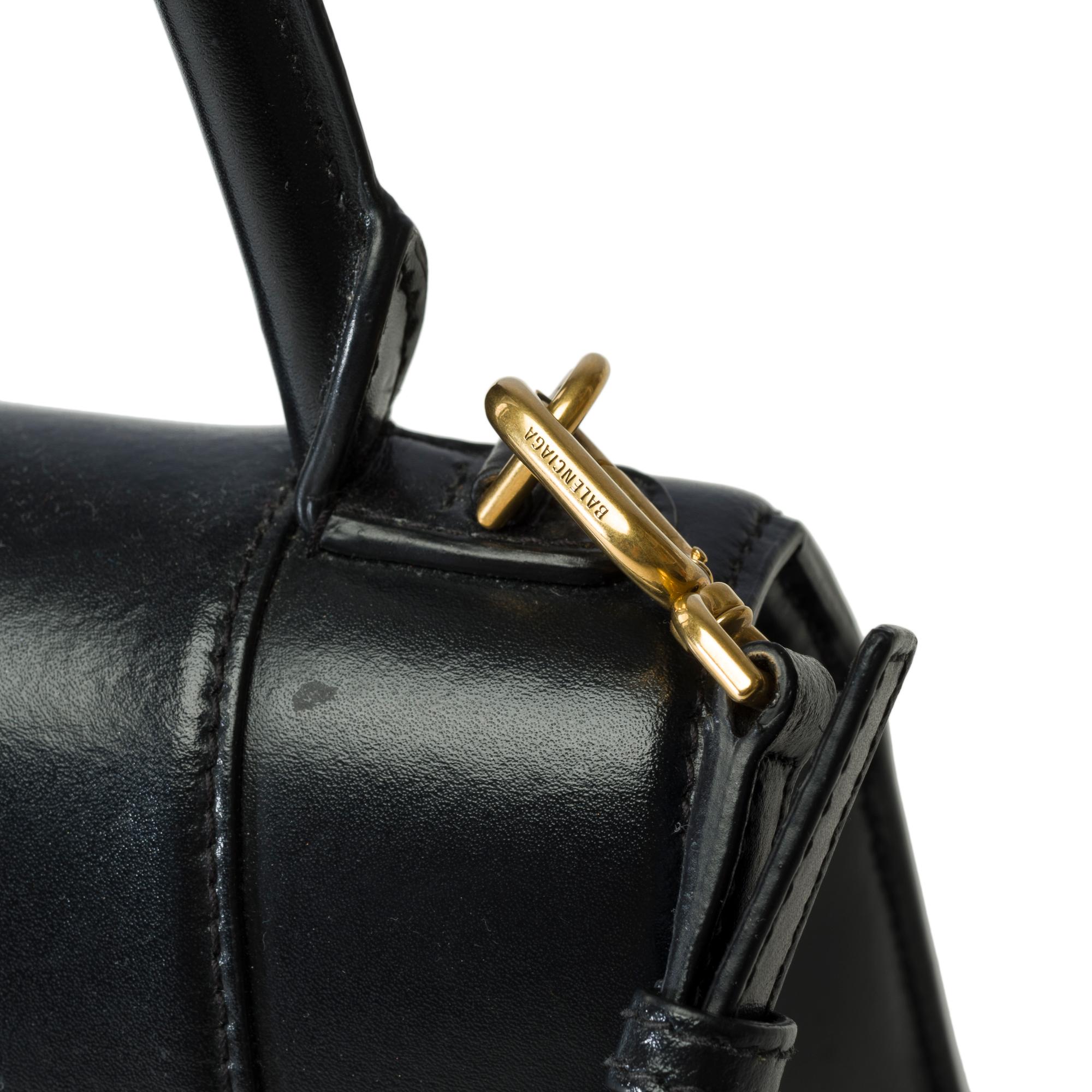 Balenciaga Hourglass small box handbag strap in black box calf leather, GHW 2