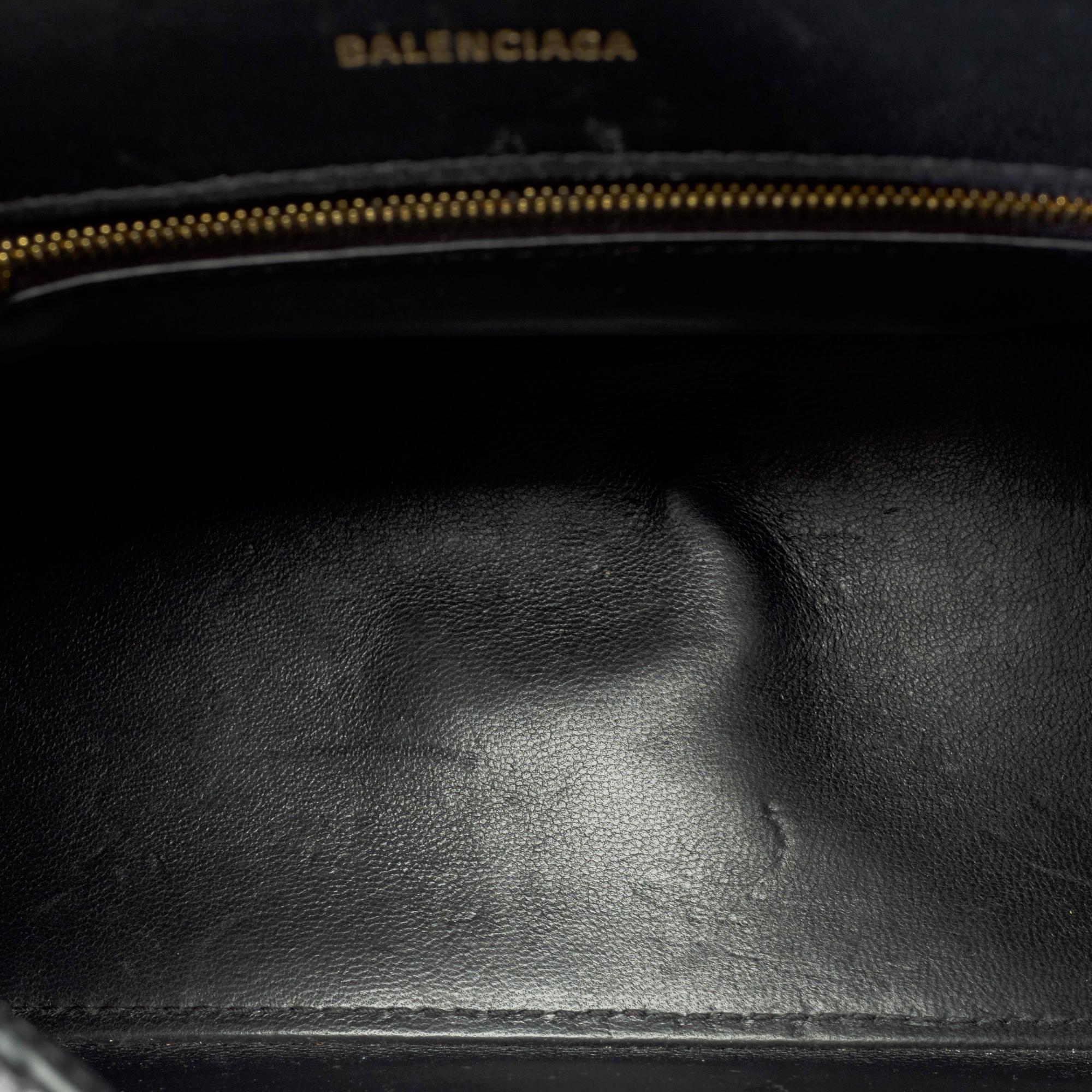 Balenciaga Hourglass small box handbag strap in black box calf leather, GHW 3