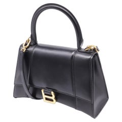 Balenciaga Hourglass Small Top Handle Bag in Black Leather