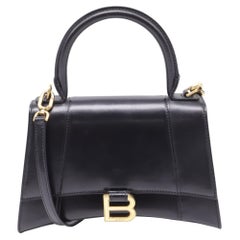 Borsa Balenciaga Hourglass piccola con manico superiore in pelle nera