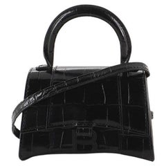 Balenciaga Hourglass Top Handle Bag Crocodile Embossed Leather Mini