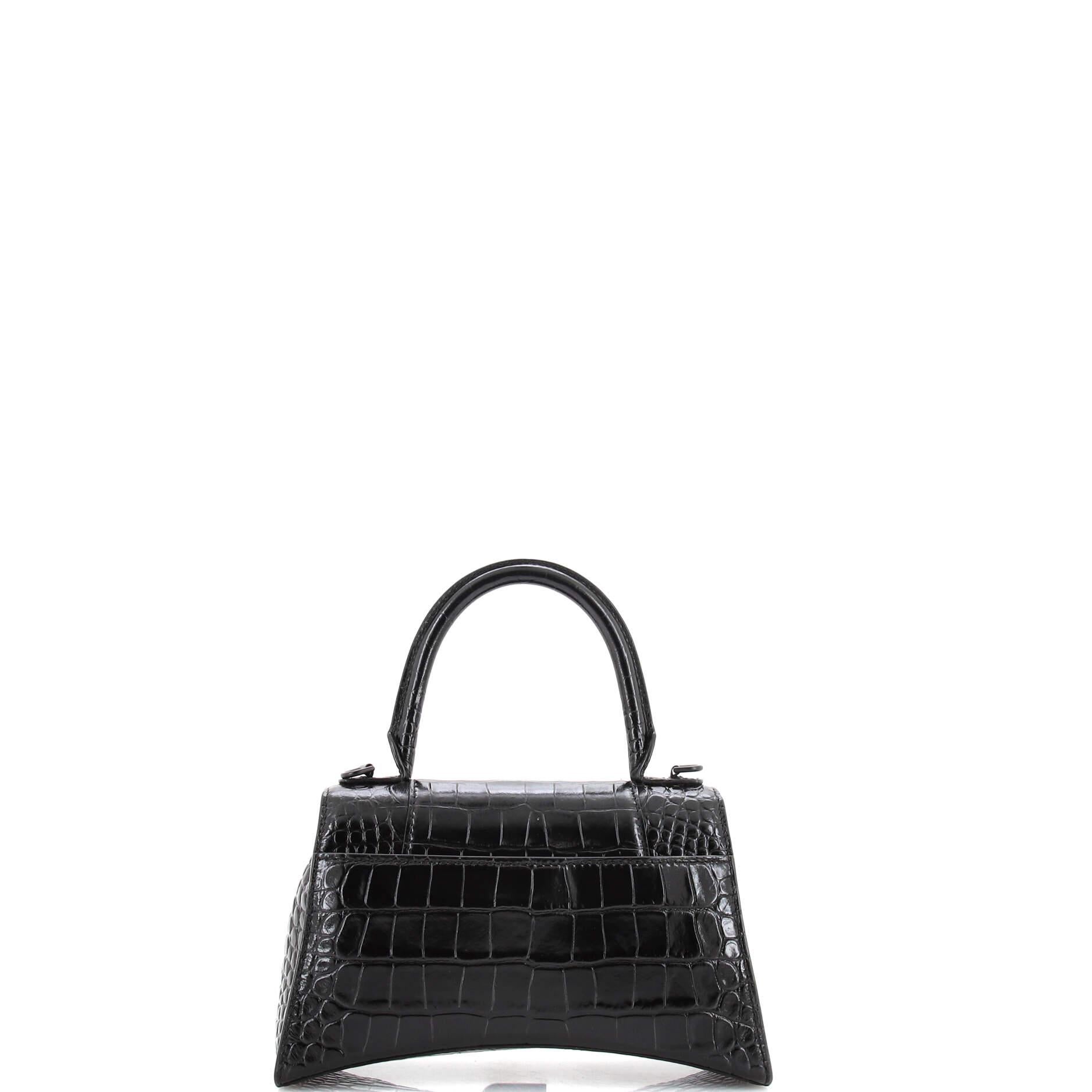 Balenciaga Hourglass Top Handle Bag Crocodile Embossed Leather Small In Good Condition In NY, NY
