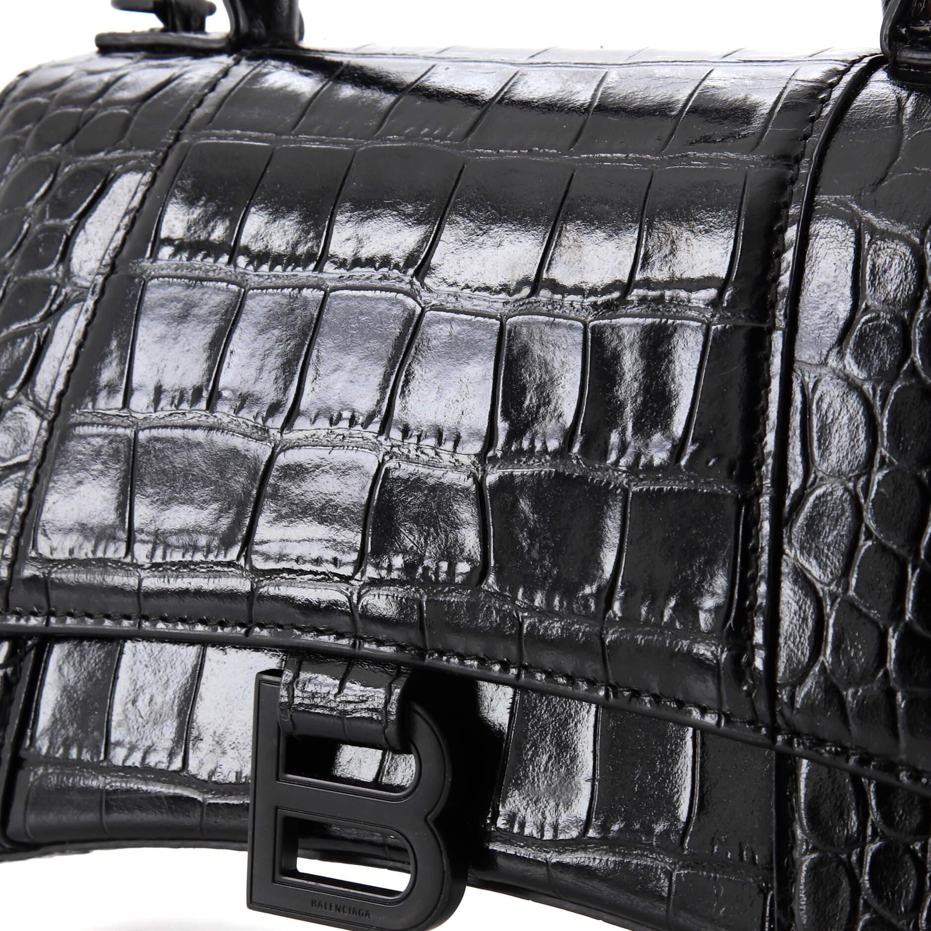 Balenciaga Hourglass Top Handle Bag Crocodile Embossed Leather Small 1