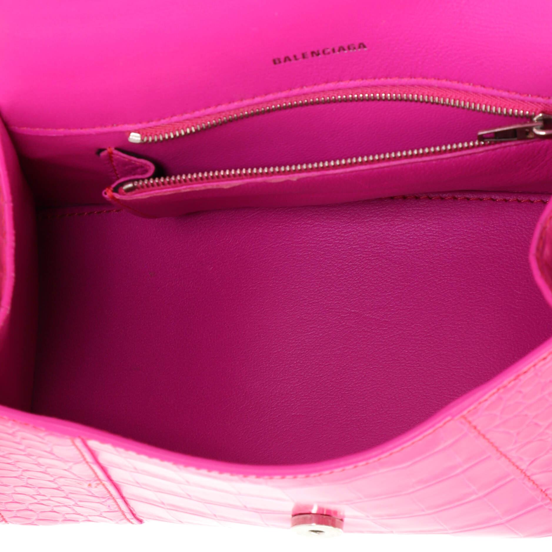 Balenciaga Hourglass Top Handle Bag Crocodile Embossed Leather Small In Good Condition In NY, NY