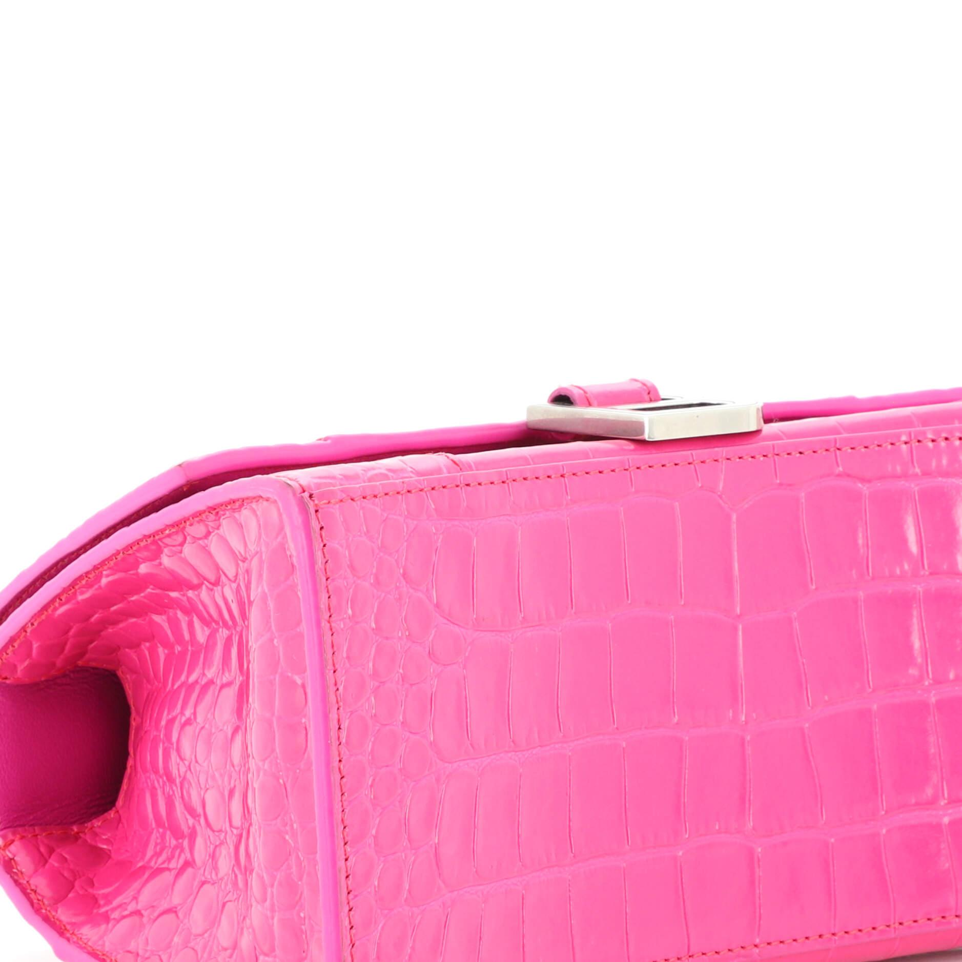 Women's or Men's Balenciaga Hourglass Top Handle Bag Crocodile Embossed Leather Small