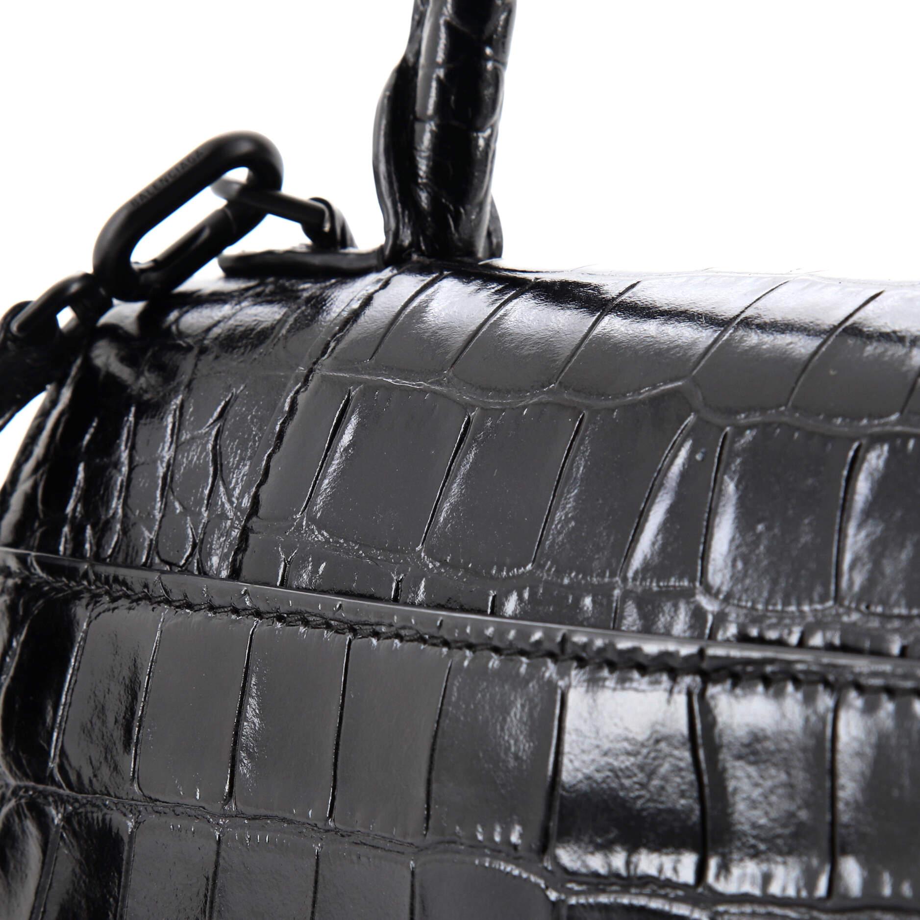 Balenciaga Hourglass Top Handle Bag Crocodile Embossed Leather Small 3
