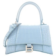 Balenciaga Hourglass Top Handle Bag Crocodile Embossed Leather Small