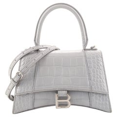 Balenciaga Hourglass Top Handle Bag Crocodile Embossed Leather Small