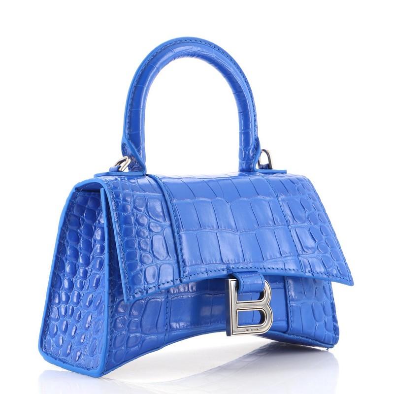 Balenciaga Hourglass Top Handle Bag Crocodile Embossed Leather XS im Zustand „Gut“ in NY, NY
