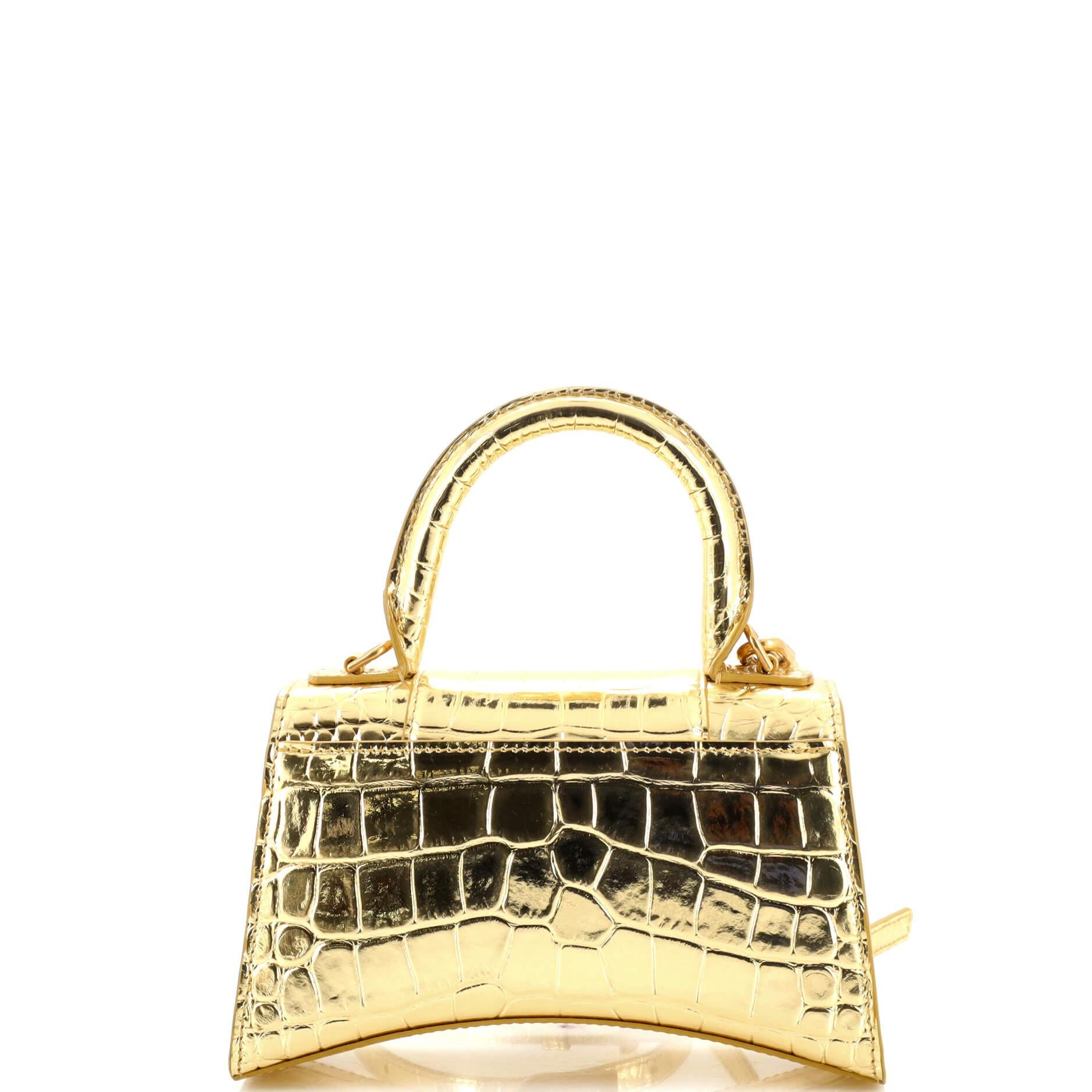 Balenciaga Hourglass Top Handle Bag Crocodile Embossed Leather XS In Good Condition In NY, NY