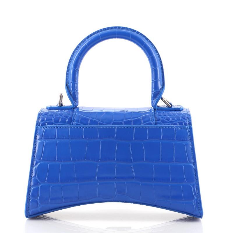 Blue Balenciaga Hourglass Top Handle Bag Crocodile Embossed Leather XS