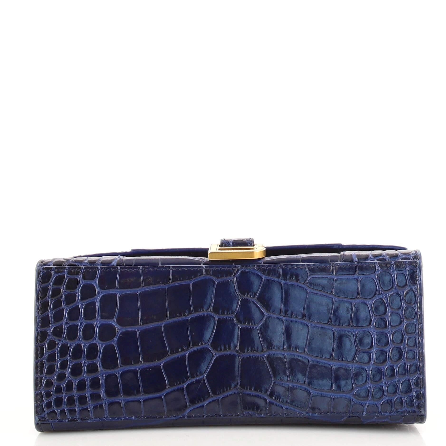 Women's or Men's Balenciaga Hourglass Top Handle Bag Crocodile Embossed Leather XS