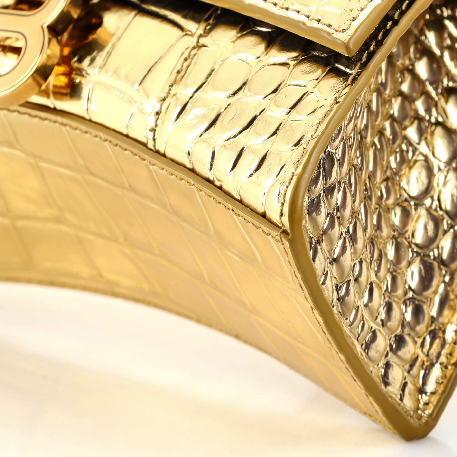 Balenciaga Hourglass Top Handle Bag Crocodile Embossed Leather XS 2