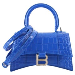 Balenciaga Hourglass Top Handle Bag Crocodile Embossed Leather XS