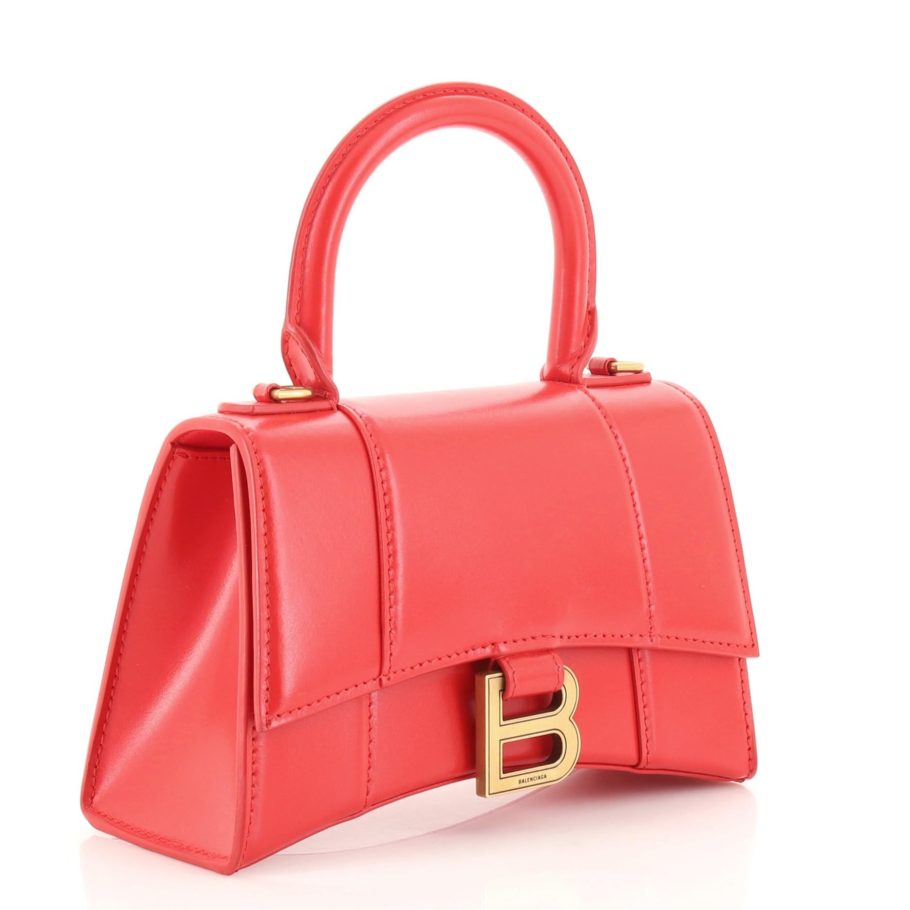 Red Balenciaga Hourglass Top Handle Bag Leather XS