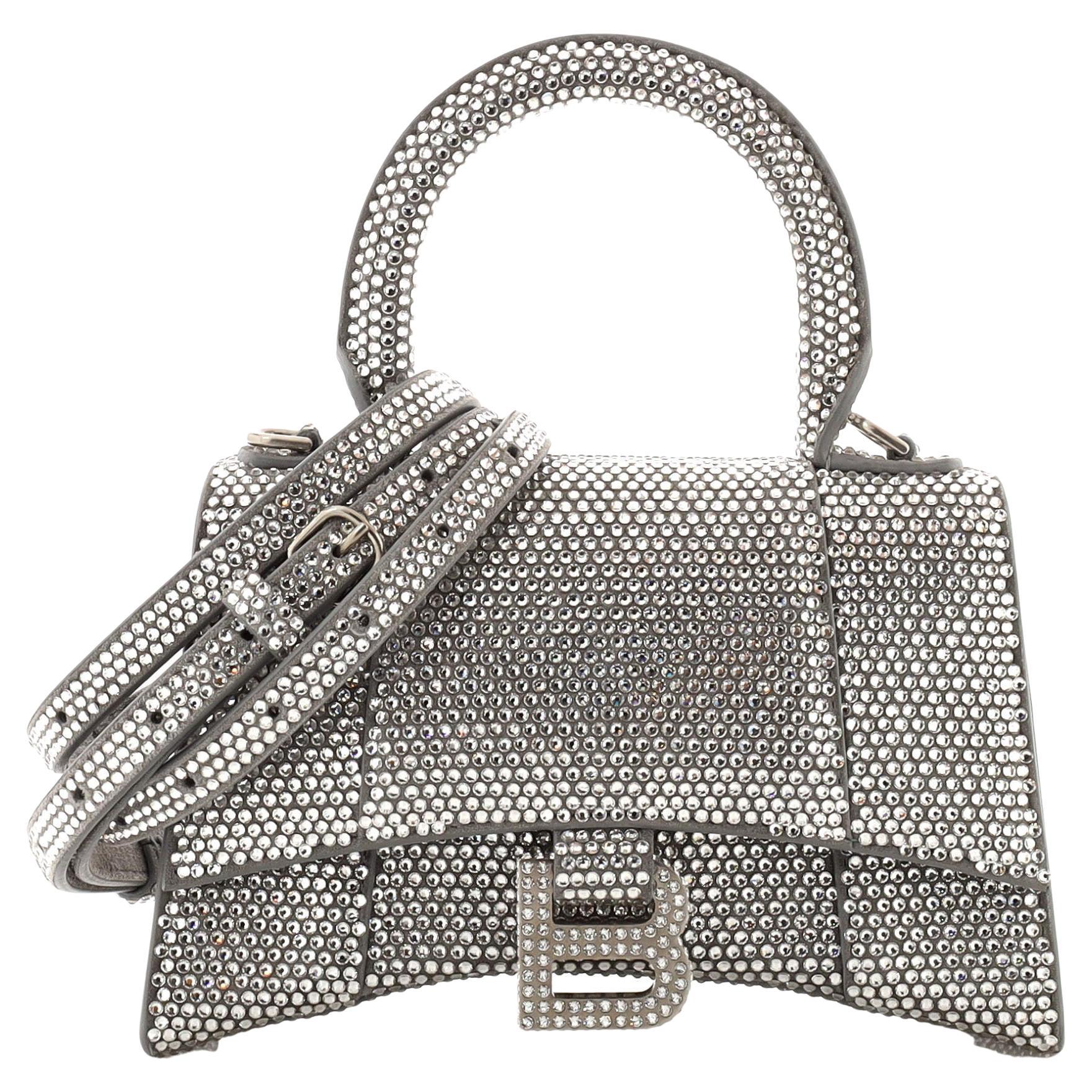 Balenciaga Hourglass Top Handle Bag Suede with Crystals XS