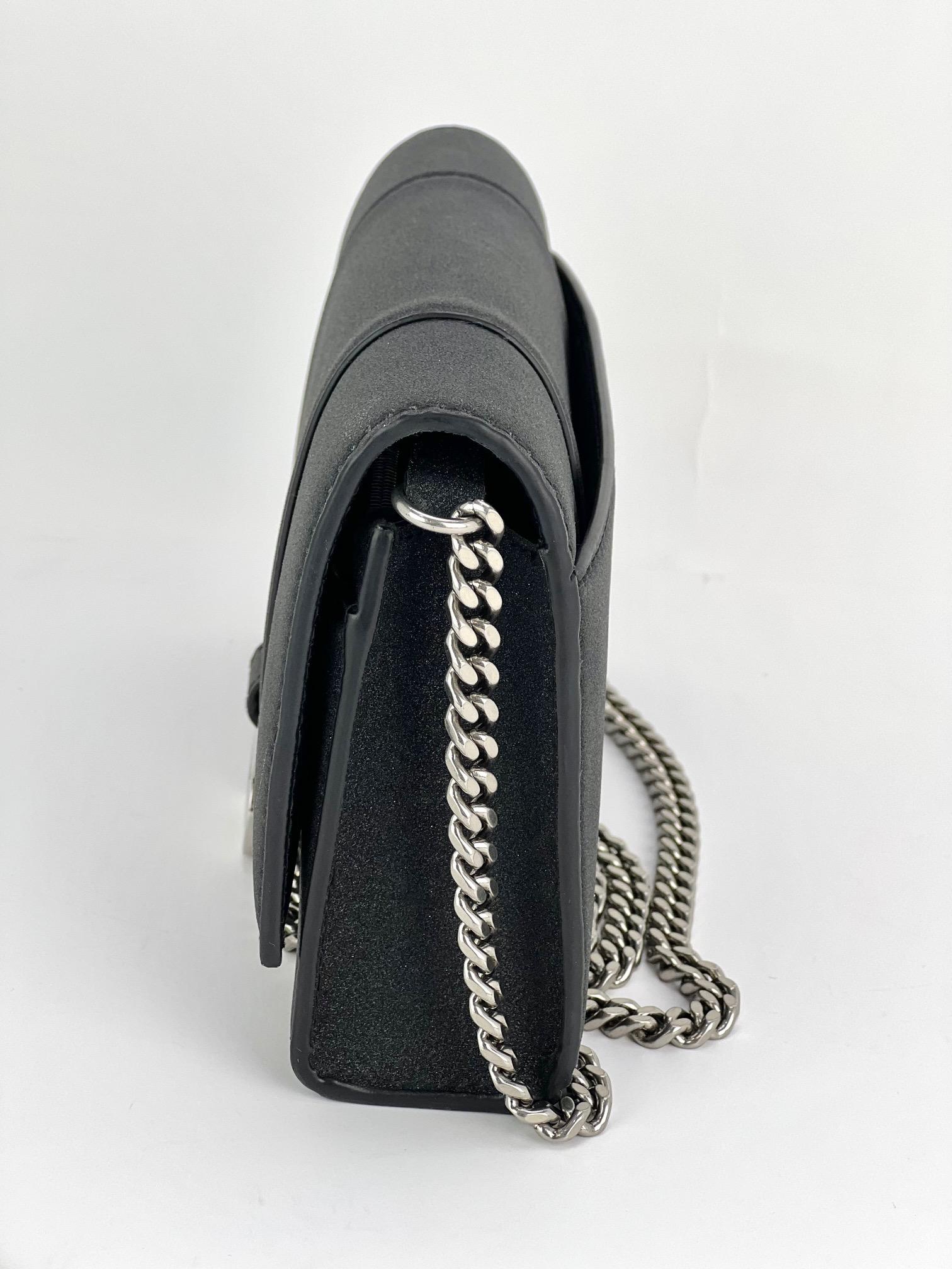 BALENCIAGA Hourglass Wallet On Chain Black Glitter Clutch Shoulder Bag For Sale 7