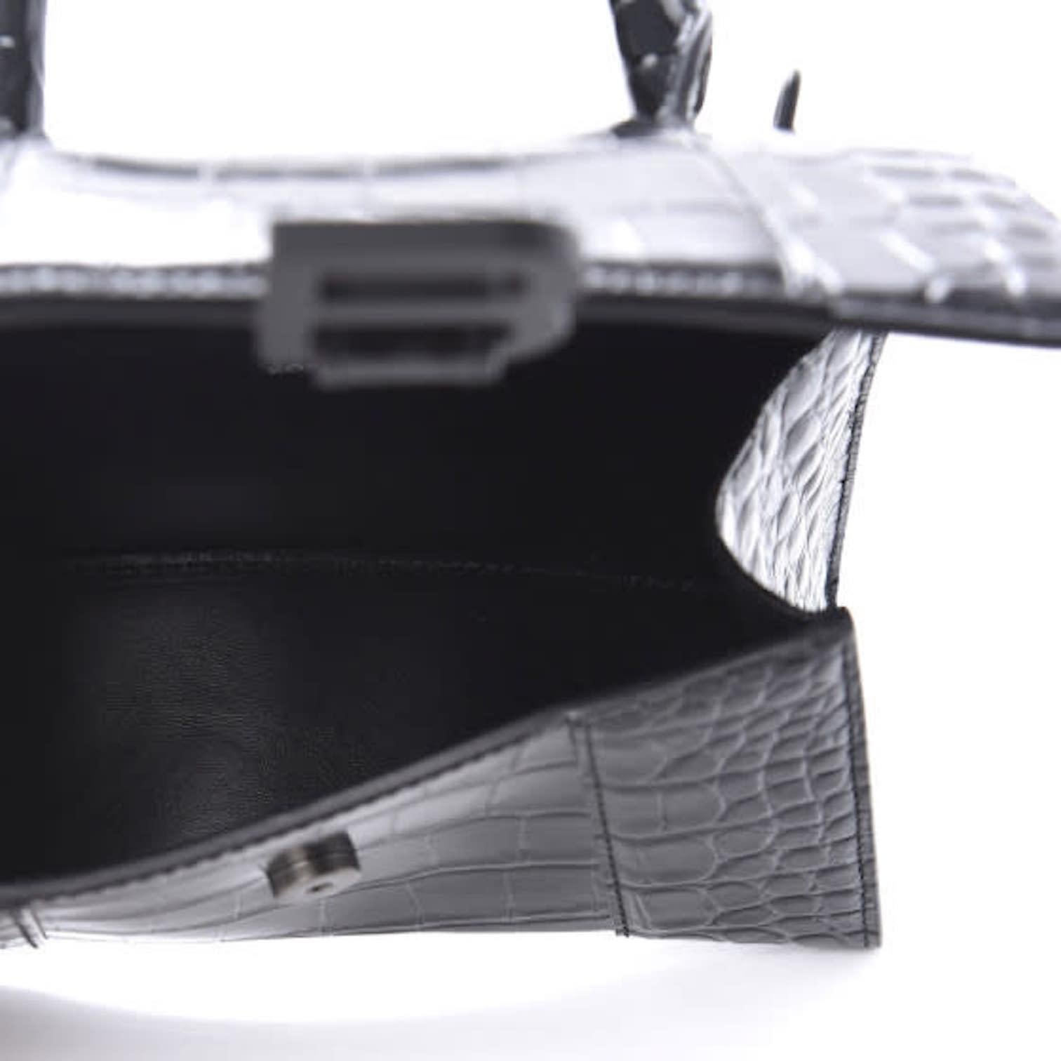 Balenciaga Hourglass XS Black Croc Embossed Mini Handbag In Good Condition In Montreal, Quebec
