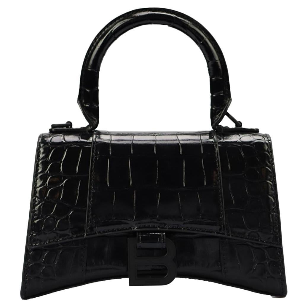 Balenciaga Hourglass Xs Croc Effect Leather Tote Bag