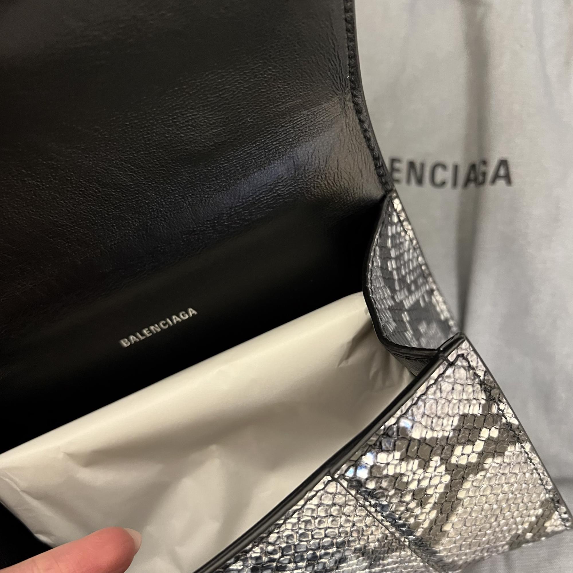 Women's Balenciaga Hourglass XS Silver Python Print Leather Ladies Top Handle Bag