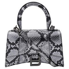 Balenciaga Hourglass XS Silver Python Print Leather Ladies Top Handle Bag