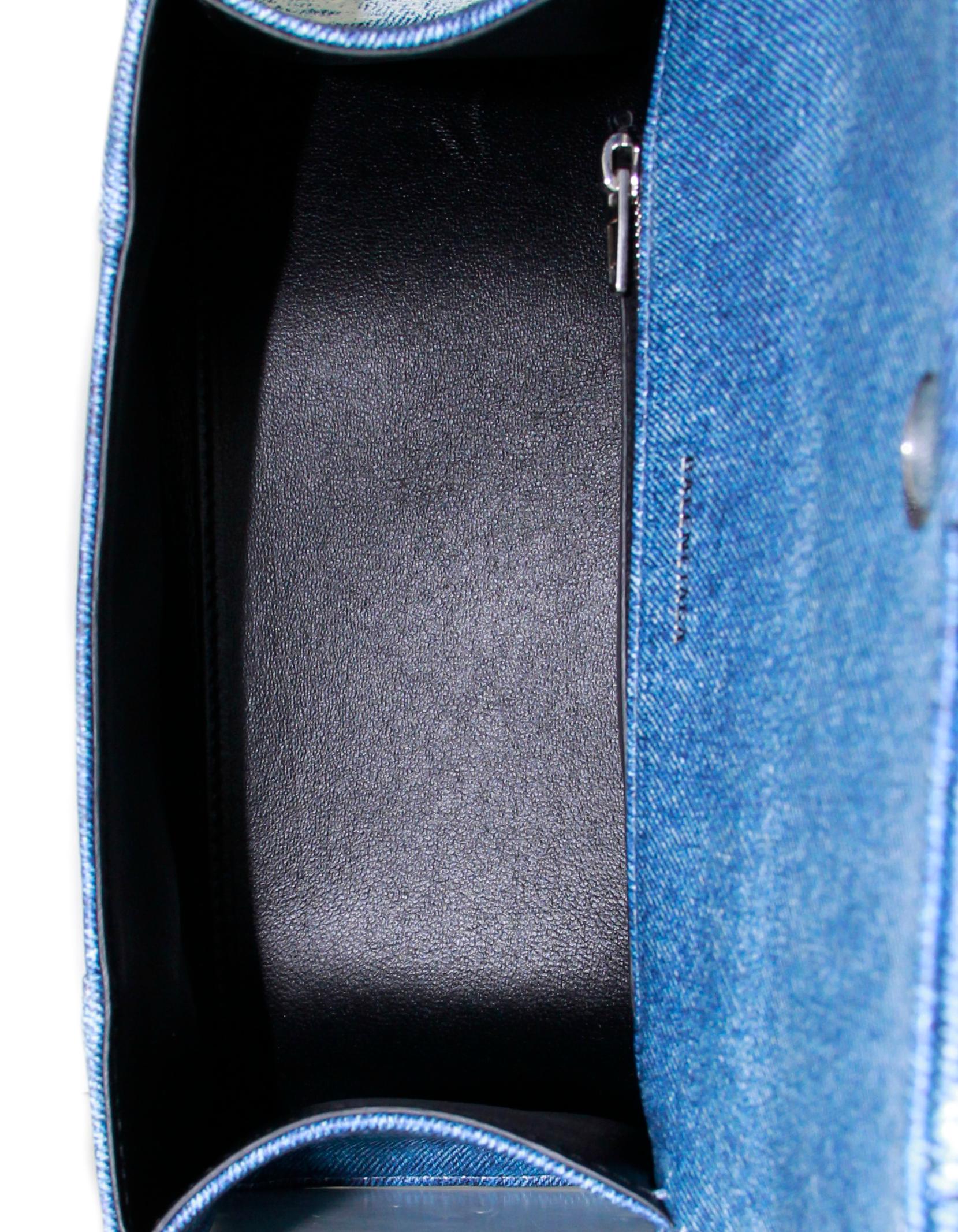 Blue Balenciaga Indigo Calfskin Denim Printed Small Hourglass Top Handle Bag