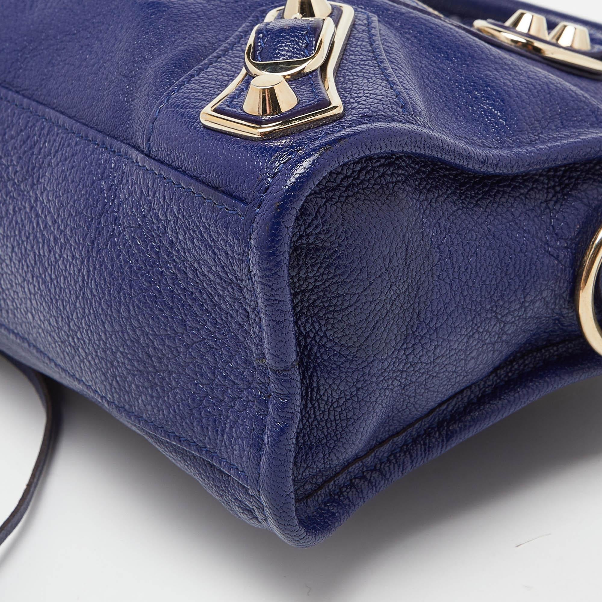 Mini sac de ville Balenciaga en cuir indigo à bords métalliques classiques 7