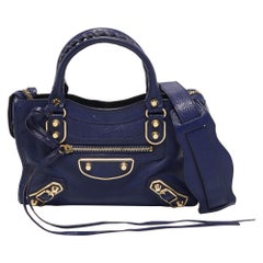 Balenciaga Indigo Leather Mini Classic Metallic Edge City Bag