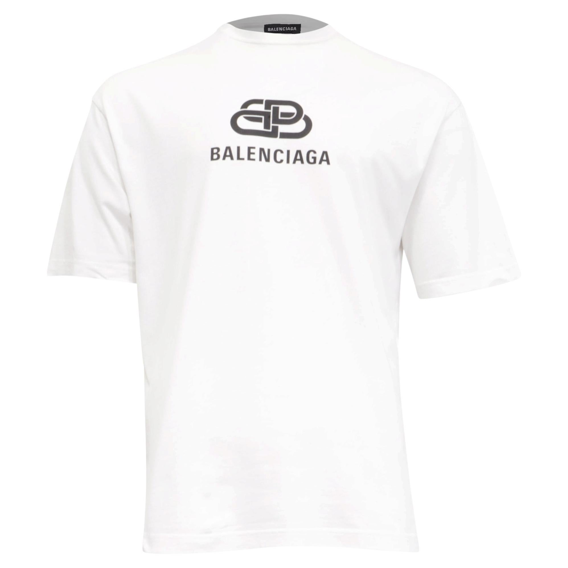 T-shirt Balenciaga en coton blanc à imprimé « BB Logo » entrelacé