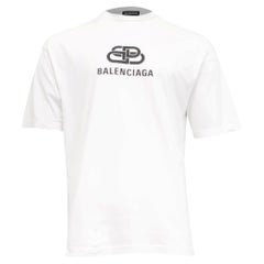 T-shirt Balenciaga en coton blanc à imprimé « BB Logo » entrelacé