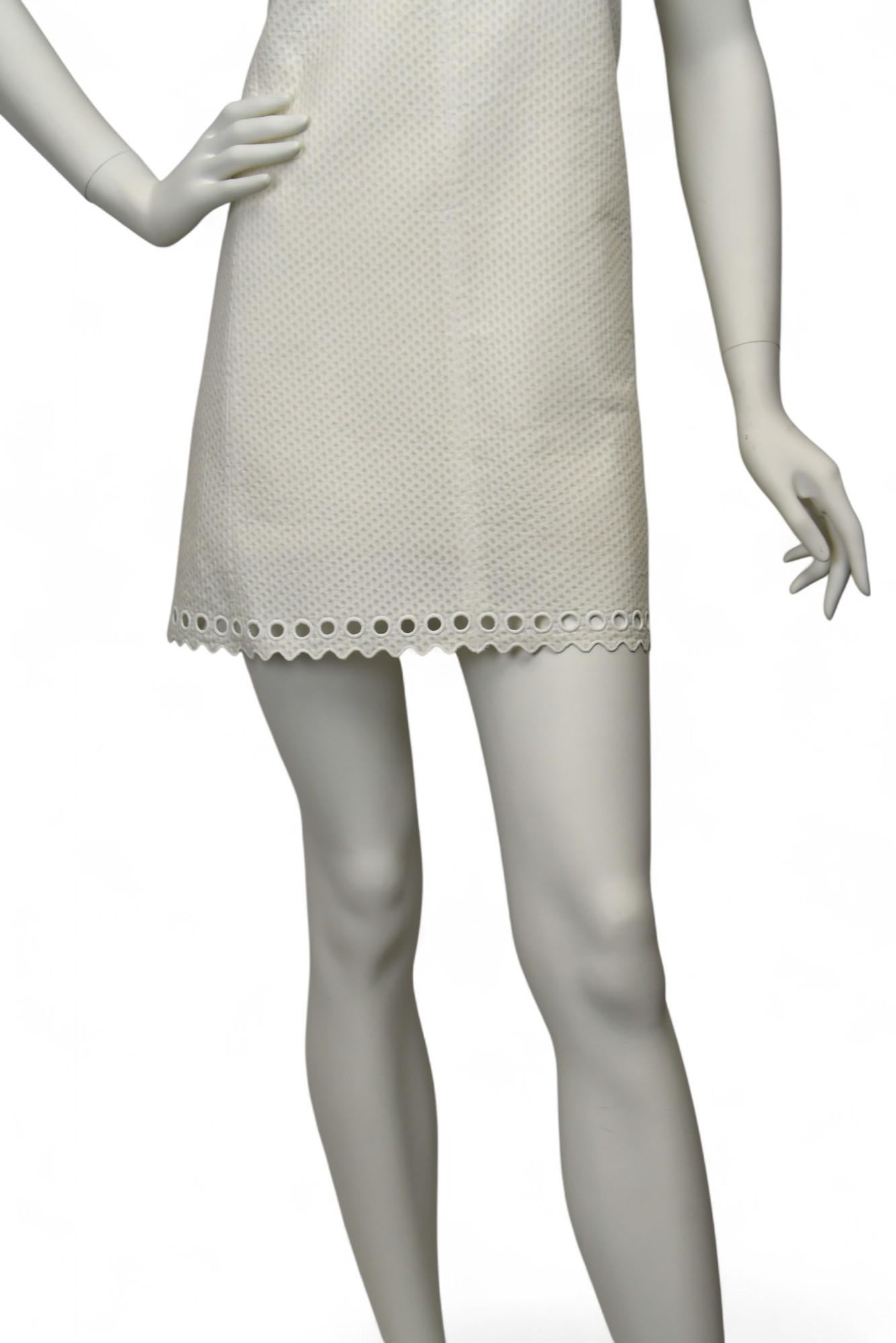 Gray Balenciaga Ivory Textured Sleeveless Mini Dress  Size 36  Eyelet Hem Detail For Sale