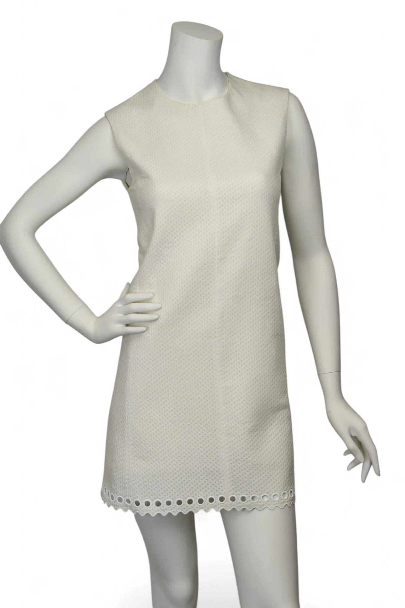 Women's Balenciaga Ivory Textured Sleeveless Mini Dress  Size 36  Eyelet Hem Detail For Sale