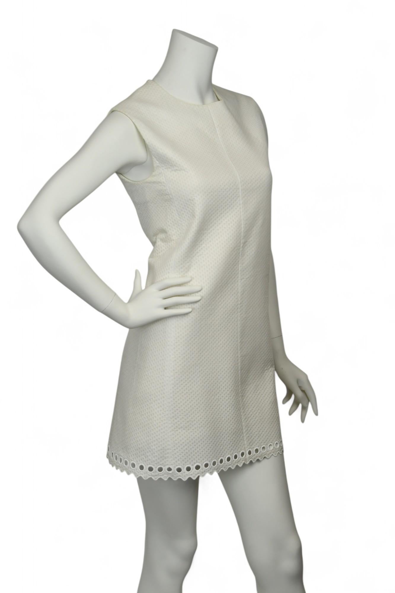 Balenciaga Ivory Textured Sleeveless Mini Dress  Size 36  Eyelet Hem Detail For Sale 1