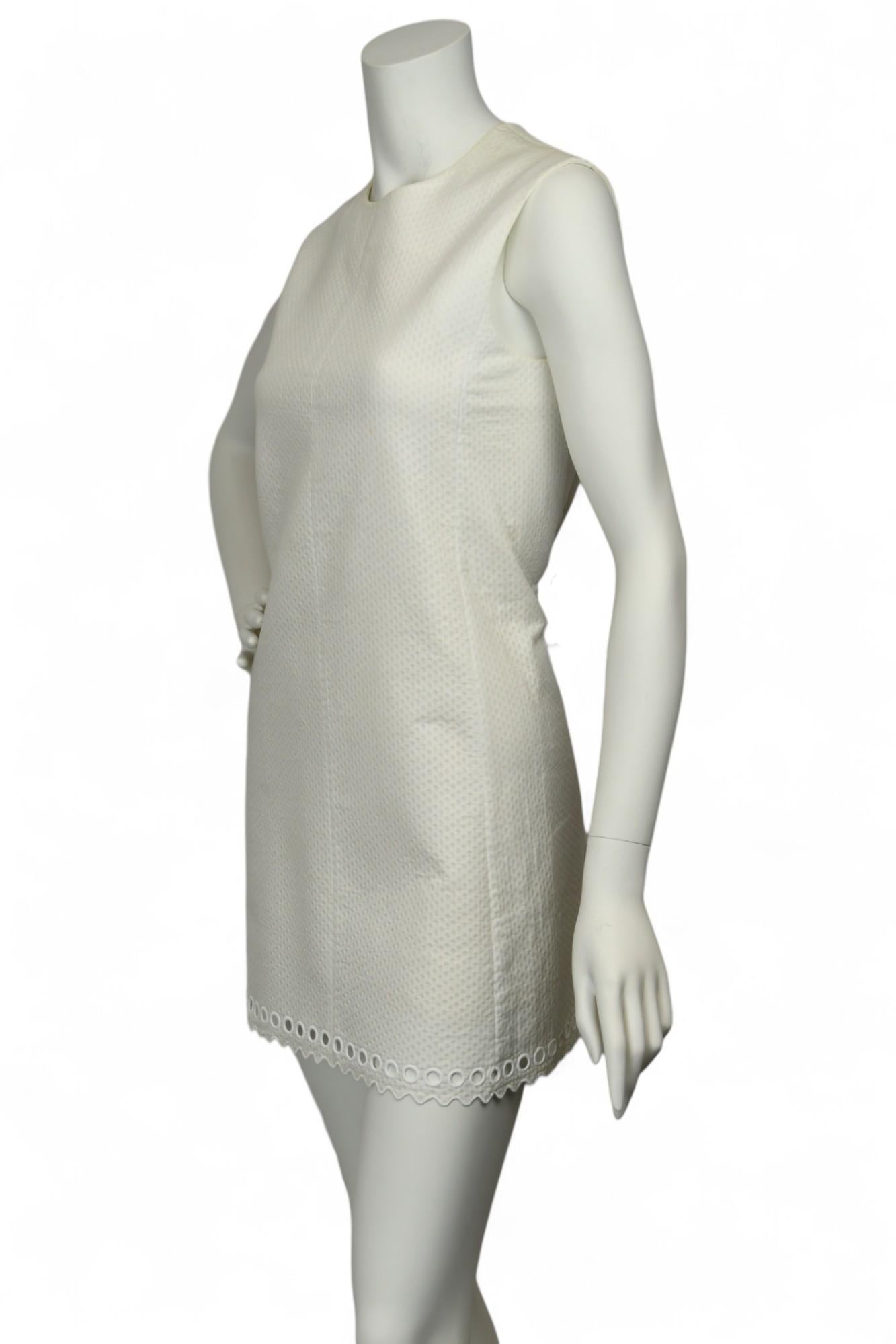 Balenciaga Ivory Textured Sleeveless Mini Dress  Size 36  Eyelet Hem Detail For Sale 2