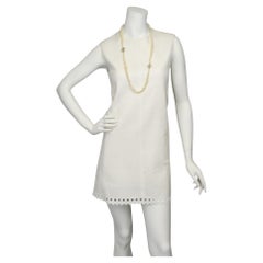 Balenciaga Ivory Textured Sleeveless Mini Dress  Size 36  Eyelet Hem Detail