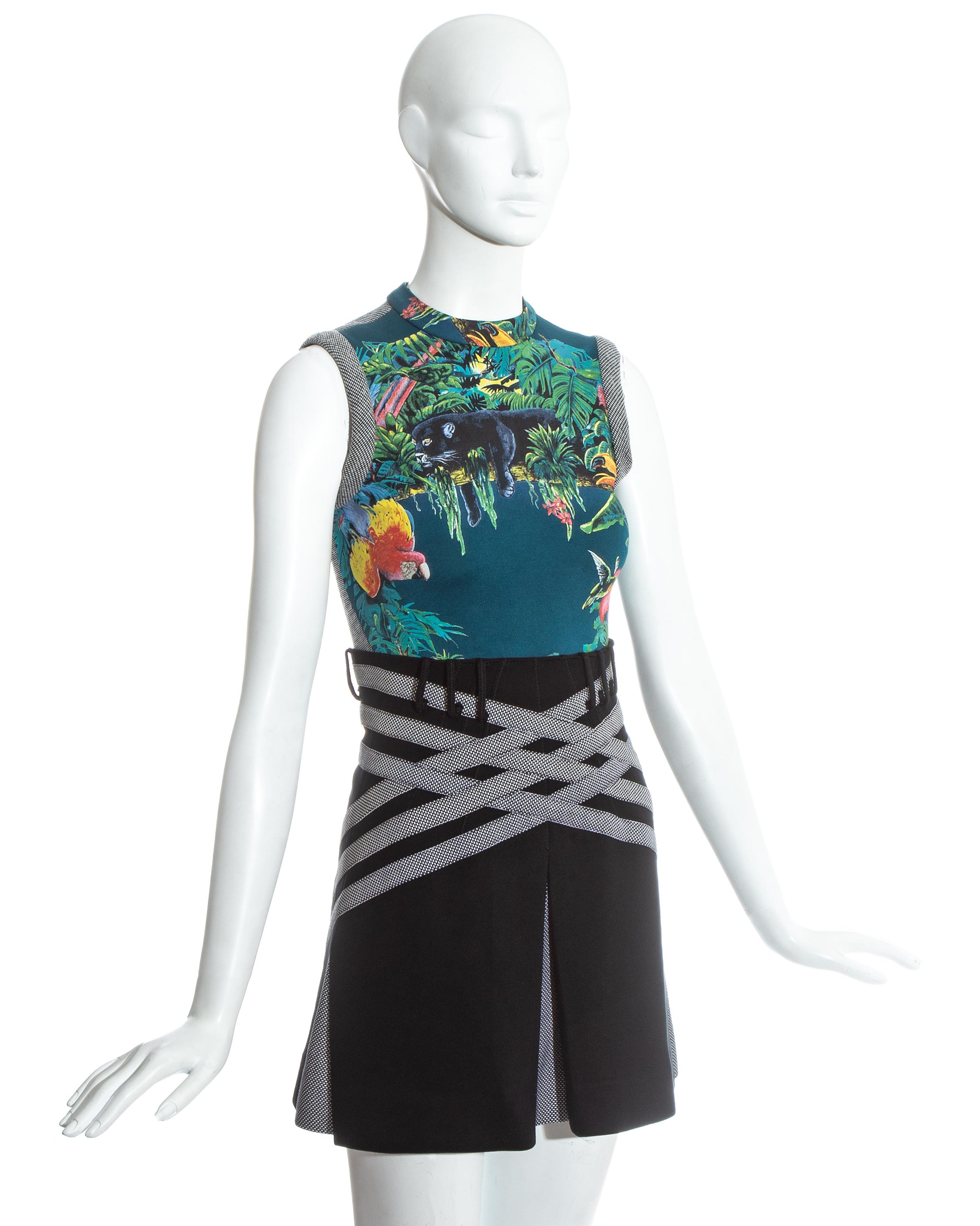 Black Balenciaga jungle print top and mini skirt ensemble, ss 2003