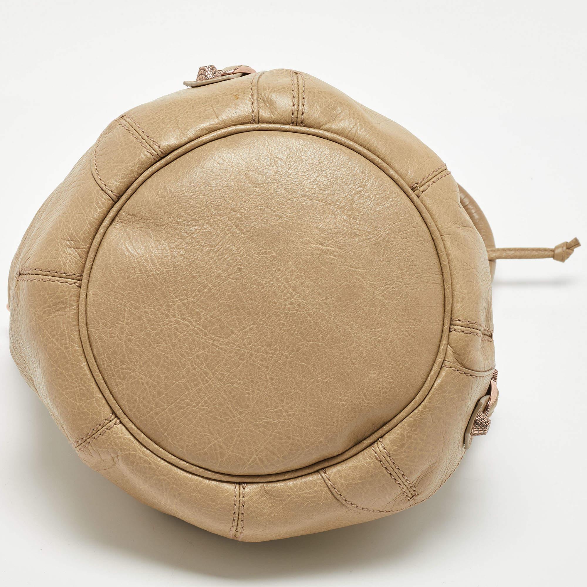 Women's Balenciaga Khaki Beige Leather Mini RGH PomPon Bag
