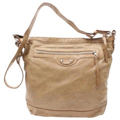 Balenciaga Khaki Day Light Hobo Messenger 869838 Brown Leather Shoulder Bag