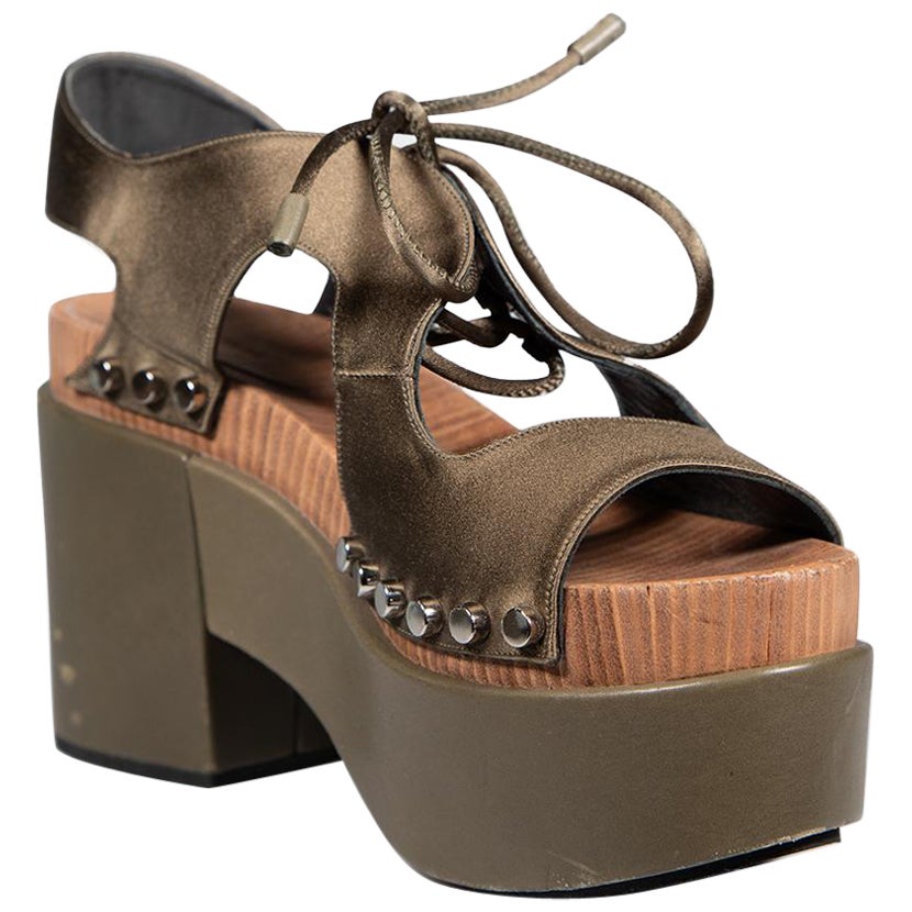Balenciaga Khaki Studded Platform Sandals Size IT 38