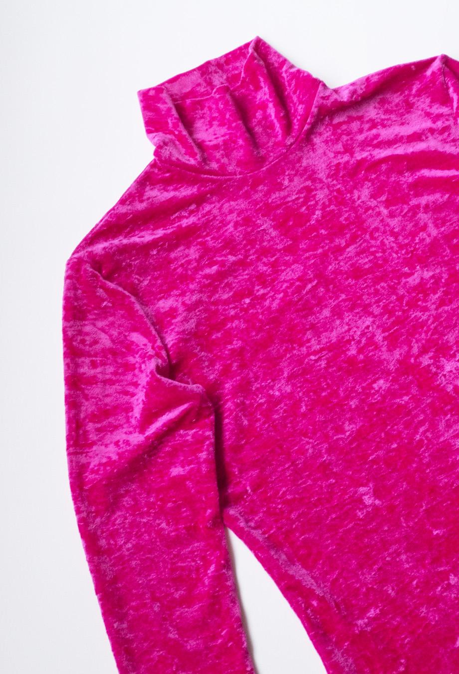 Balenciaga Kim Kardashian SNL Look Velvet Turtleneck Glove Top in Pink For Sale 2