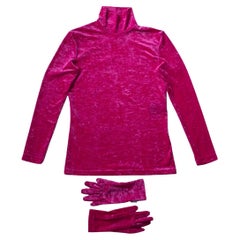 Balenciaga Kim Kardashian SNL Look Velvet Turtleneck Glove Top in Pink