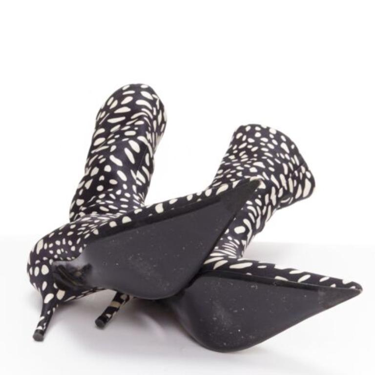 BALENCIAGA Knife black white spotted animal print lycra pointed sock boots EU38 6