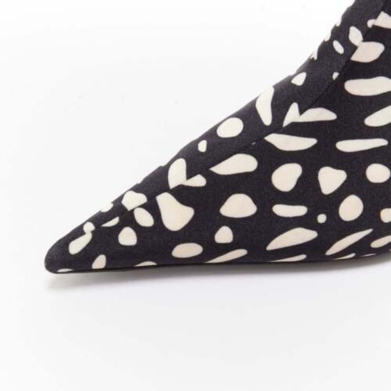 BALENCIAGA Knife black white spotted animal print lycra pointed sock boots EU38 2