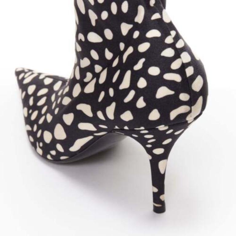 BALENCIAGA Knife black white spotted animal print lycra pointed sock boots EU38 3